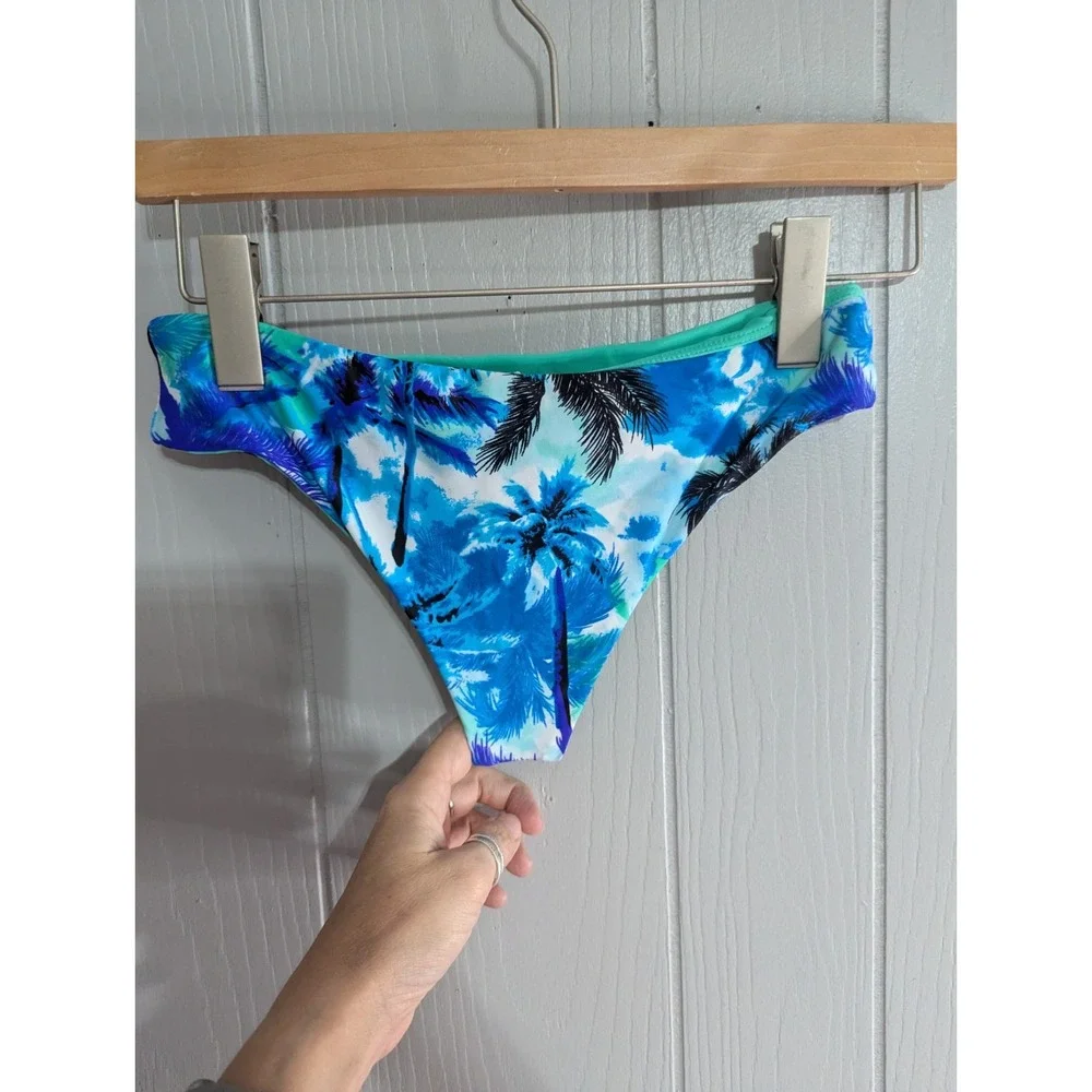 Forever 21 reversible womens juniors S bikini bottoms swimwear tropical palmtree